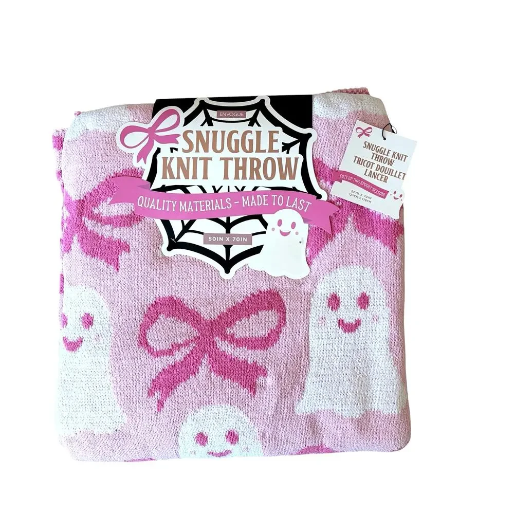 New ENVOGUE Ghost Bow Throw 50x70 Chic Plush Pink Halloween Cozy Girly Blanket